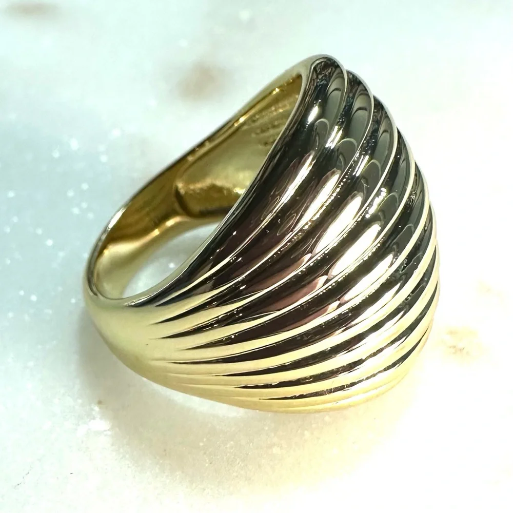Bellezza 18k Yellow Gold over Bronze Horizontal-Ribbed Wide Band Dome Ring